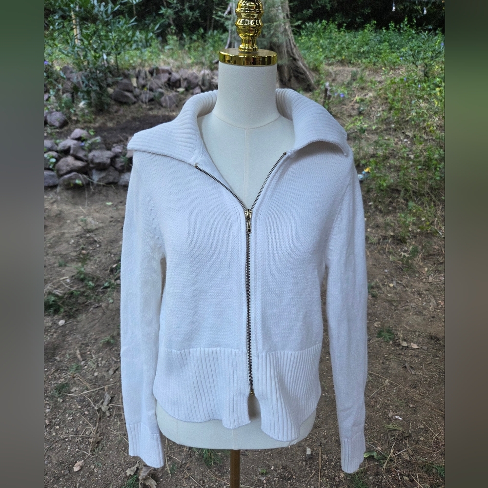 Abercrombie & Fitch Womens White Collared Zip Up Sweater - Picture 1 of 7
